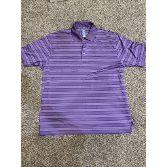 PGA TOUR Polo Shirt Men's XL Purple Striped Polyester Short Sleeve Slit Collared - Picture 1 of 2